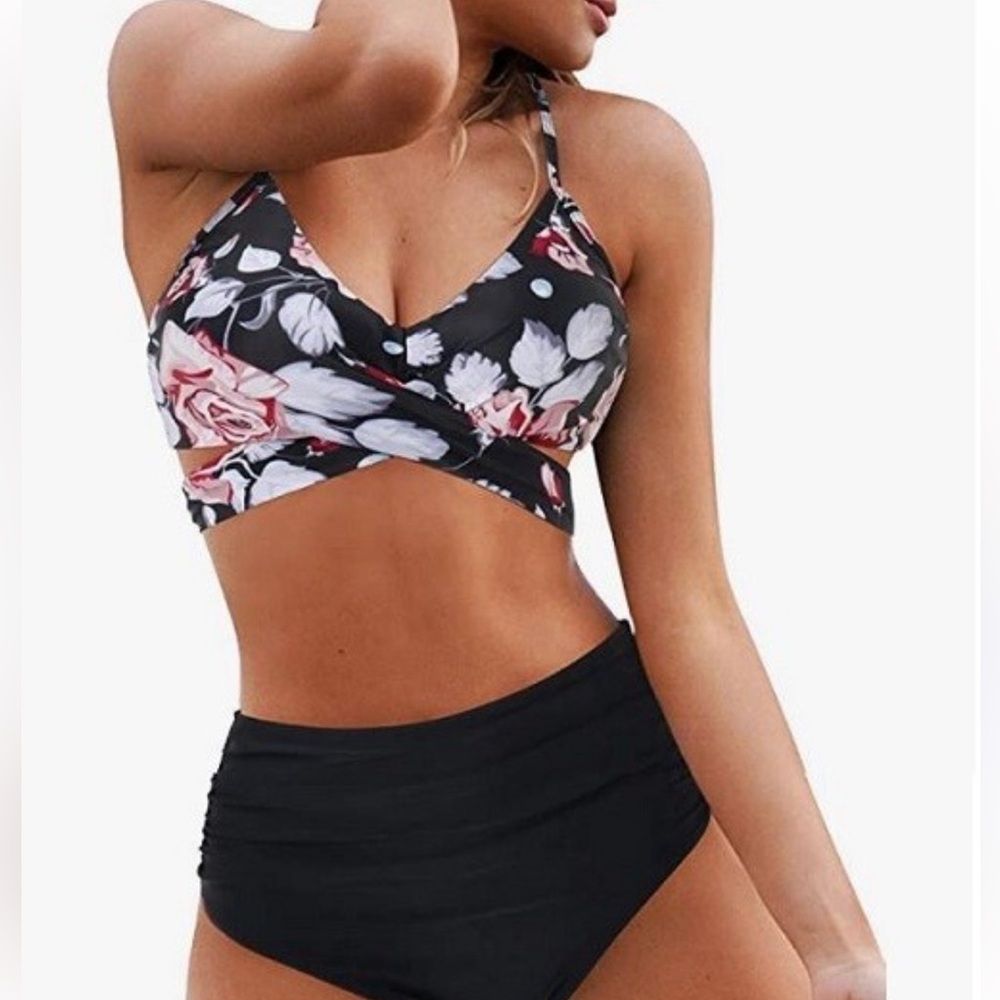 Women Cross Wrap Halter Bikini Set High Waisted Push Up Two Piece Swimsuits M